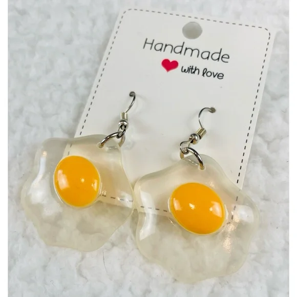 (NWOT) Handmade Fried Egg Dangle Earrings - Picture 6 of 8